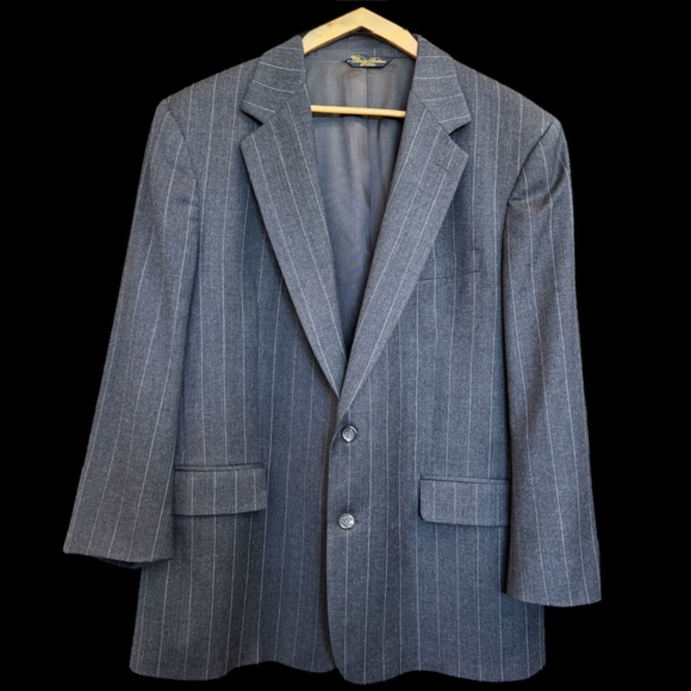 Brooks Brothers 100% Wool Blazer Jacket Coat Grey Charcoal White Pinstriped 43R